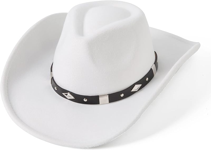 Women Men Classic Felt Wide Brim Western Cowboy Cowgirl Hat with Belt Buckle