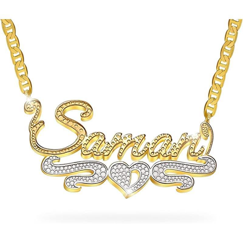 Double Plated Name Necklace Personalized Custom Nameplate Pendant Necklace Personalized Name Jewelry for Women Men Birthday Gifts