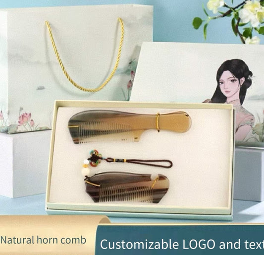 Cow horn comb lady birthday gift for girls mother wife mother 520 send girlfriend valentine's day gift flower cow scraping board three pieces set