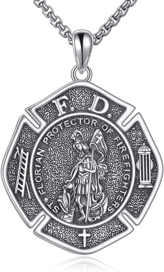 YFN Patron Saint Necklace Sterling Silver Amulet Medal Pendant Religious Protector Jewelry Gifts for Women Men