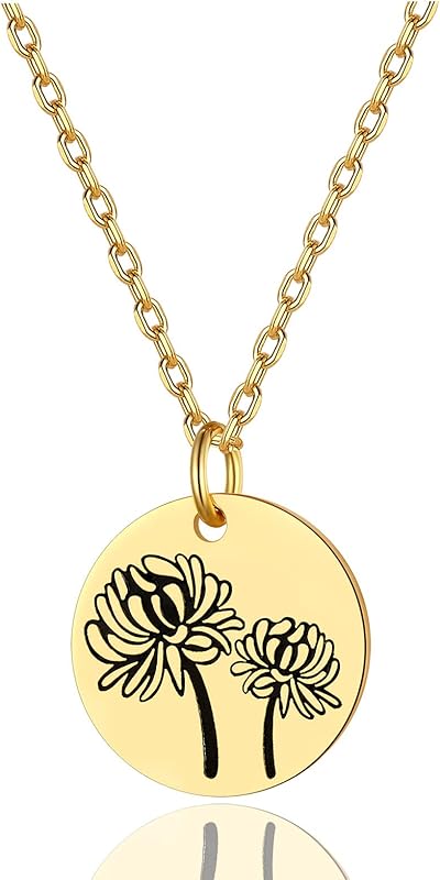 Necklaces for Women with Birthstone Stainless Steel/Gold Plated/Sterling Silver Jan. to Dec. Guardian Month Floral Pendant Custom Engraved Dainty Jewelry + Gift Box