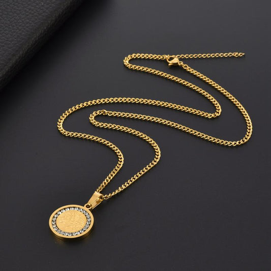 Titanium Steel Diamond-Embedded Tree of Life Pendant Necklace Customized titanium steel necklace in versatile style, design with inlaid decorations, long sweater necklace for couples,  perfect for Thanksgiving and Christmas gifts.