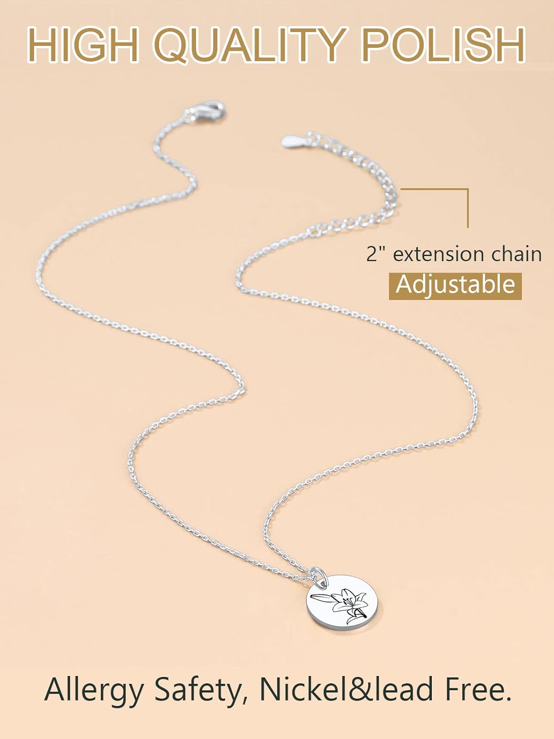Necklaces for Women with Birthstone Stainless Steel/Gold Plated/Sterling Silver Jan. to Dec. Guardian Month Floral Pendant Custom Engraved Dainty Jewelry + Gift Box