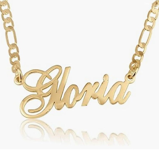 Customize Name Necklace With Figaro Chain in Sterling Silver 925 Custom Name Plate Necklace With 15 Font Style - Personalized Any Name/Word Up To 11 Characters - Womans Mens Gift Ideas