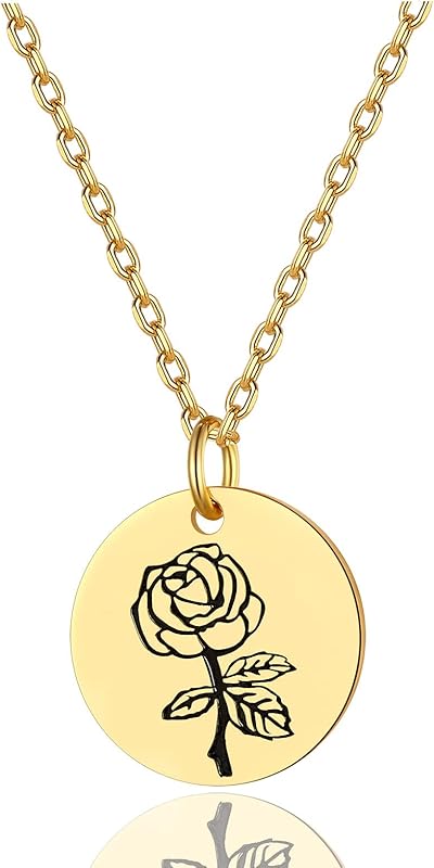 Necklaces for Women with Birthstone Stainless Steel/Gold Plated/Sterling Silver Jan. to Dec. Guardian Month Floral Pendant Custom Engraved Dainty Jewelry + Gift Box