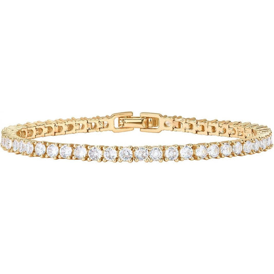 PAVOI 14K Gold Plated 3mm Cubic Zirconia Classic Tennis Bracelet | Gold Bracelets for Women | Size 6.5-7.5 Inch