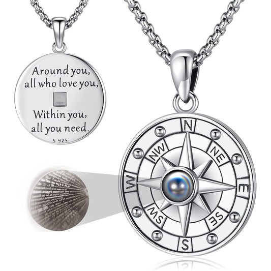 Compass Necklace for Women Men 925 Sterling Silver Pendant Urn Necklaces for Ashes Picture Locket Necklace Anchor Necklace Viking Necklace Crystals CZ Moonstone Abalone Shell Turquoise Compass Jewelry