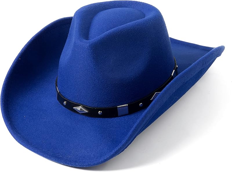 Women Men Classic Felt Wide Brim Western Cowboy Cowgirl Hat with Belt Buckle
