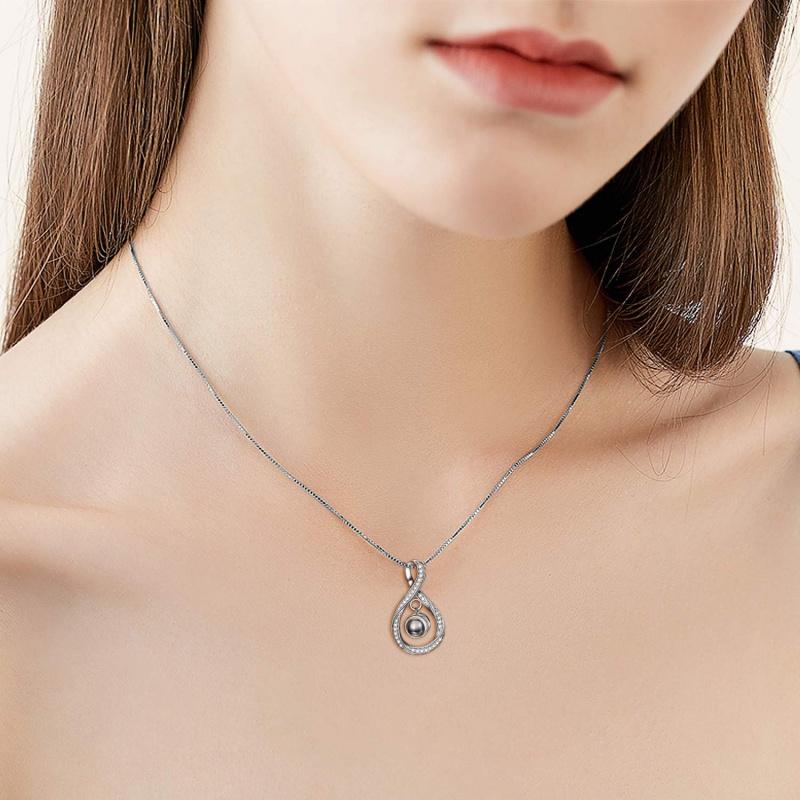 925 Sterling Silver I Love You 100 Languages Necklace I Love You Forever Infinity Heart Mom Sunflower Projection Pendant Necklace for Women Mother's Day Gift