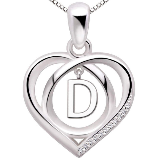 Jewelry Sterling Silver Initial Letter Alphabet Love Heart Cubic Zirconia Pendant Necklace