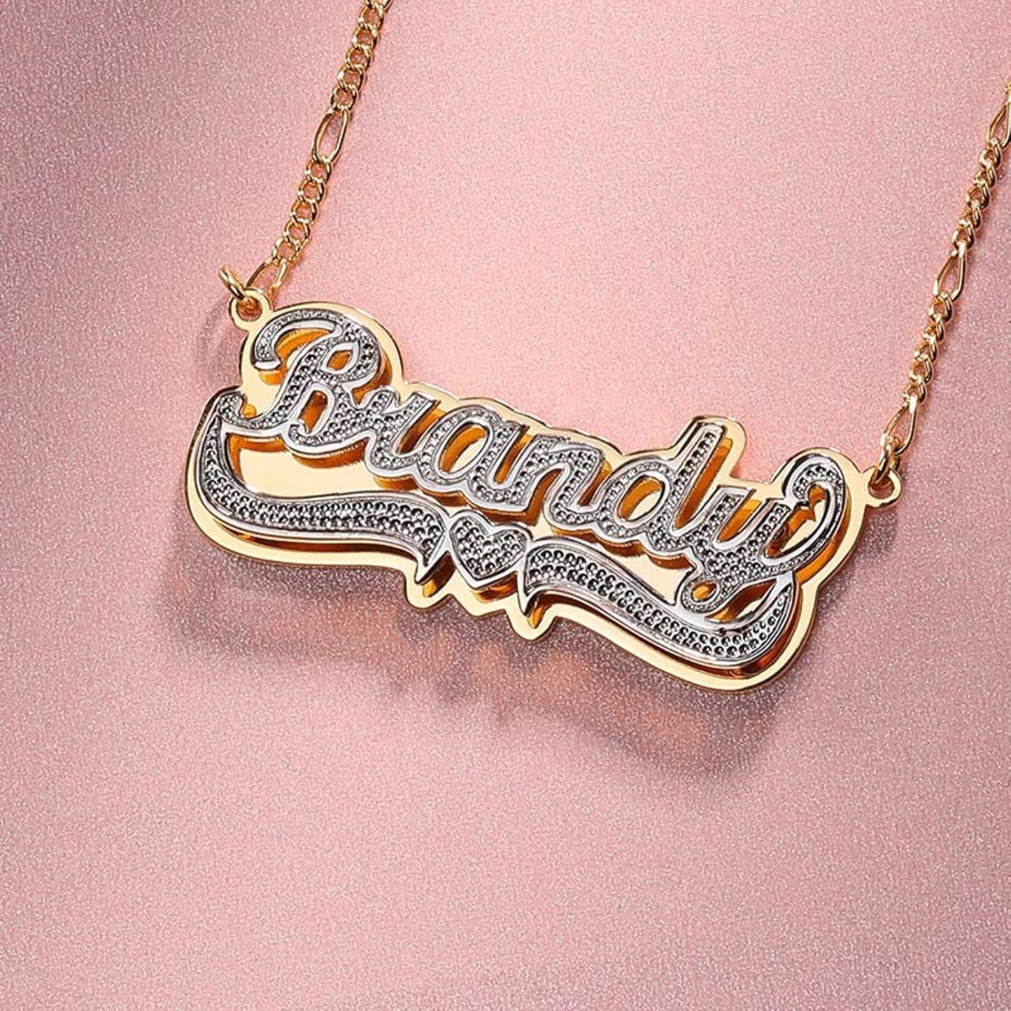 Two Tone Customized Name Necklace Personalized 18K Gold Plate Double Plated Heart Made Letter Nameplate Pendant Necklace Valentine's Jewelry Gifts for Women Men