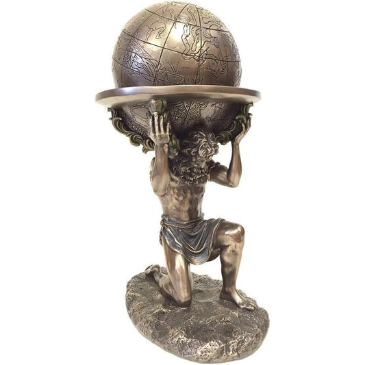 9 Inch Greek Titan Atlas Carrying The World Statue Cold Cast Resin Antique Bronze Finish