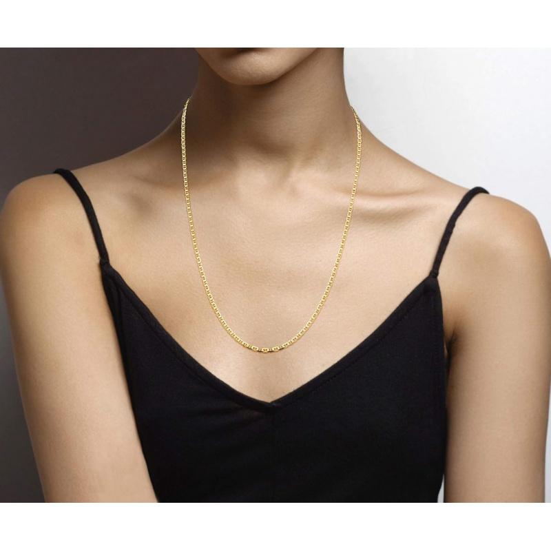 18K Gold Over Sterling Silver Italian 3mm, 4mm, 6mm Diamond-Cut Flat Mariner Link Chain Necklace for Men Women, 925 Italy