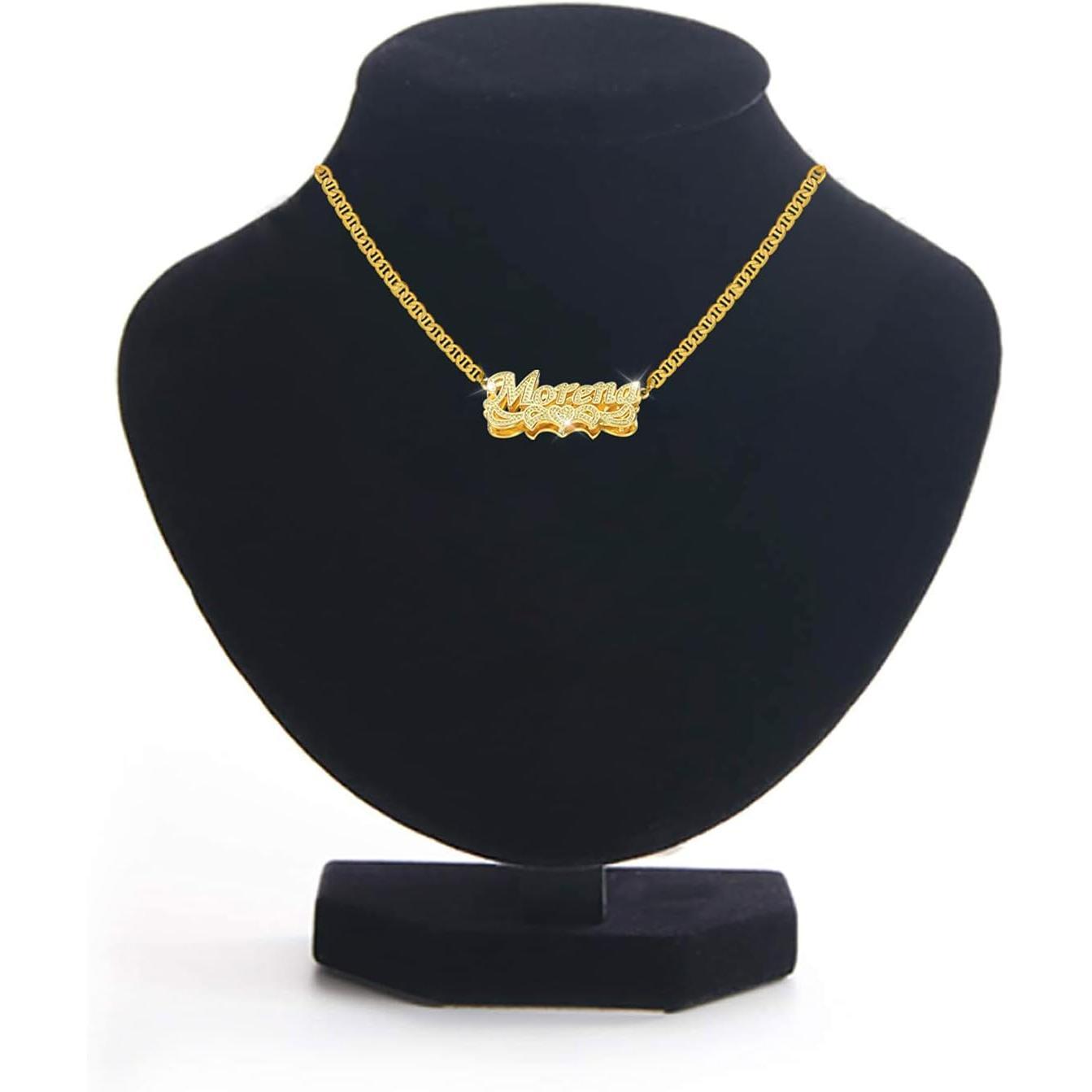 Double Plated Name Necklace Personalized Custom Nameplate Pendant Necklace Personalized Name Jewelry for Women Men Birthday Gifts