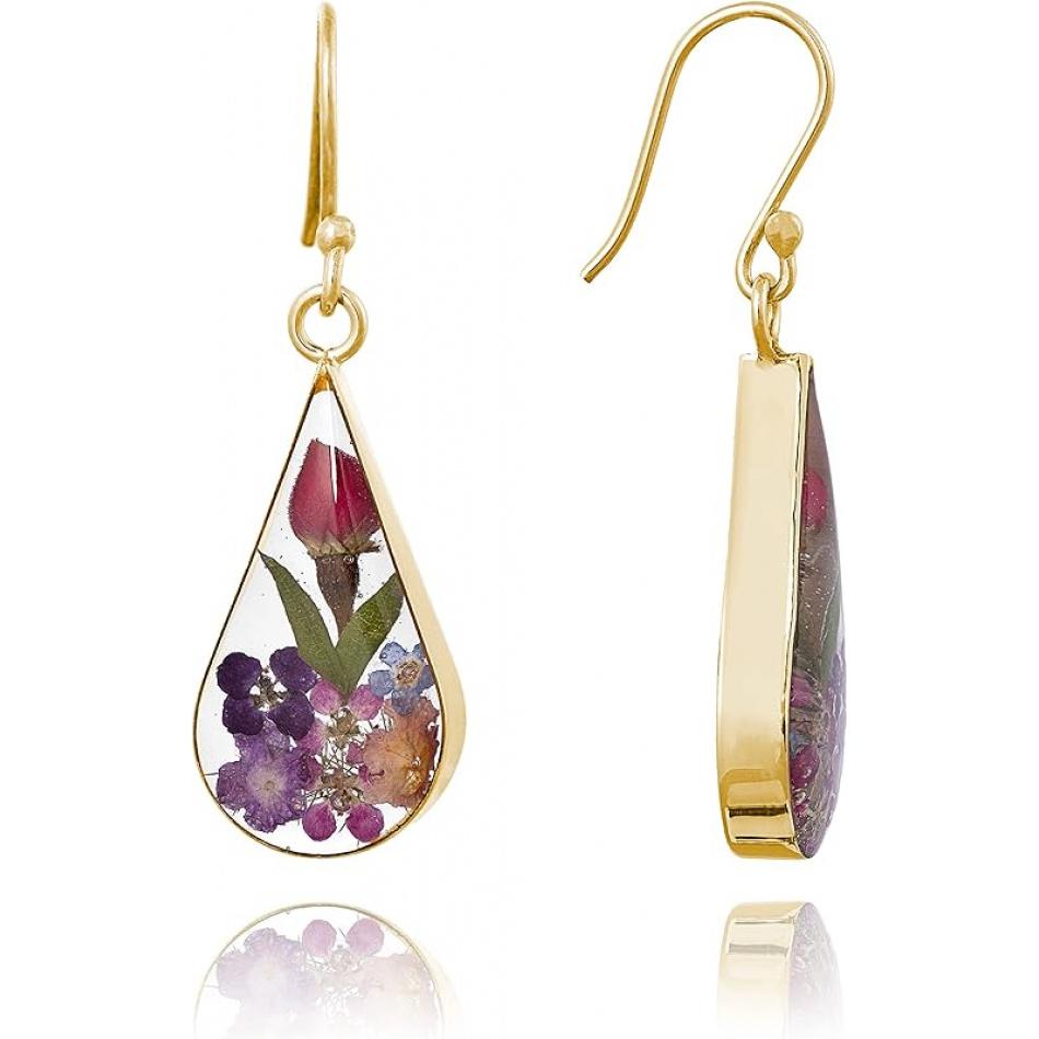 Sterling Silver Pressed Flower Teardrop Earrings