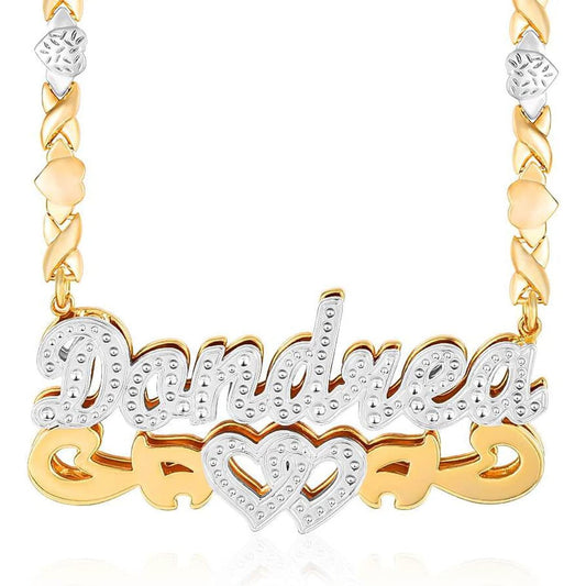 Double Plated Nameplate Name Necklace Custom Heart Necklace Personalized Two Tone Gold and Silver Custom Name Necklace for Women Teen Girls Jewelry Gift
