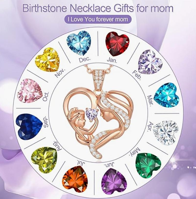 Mother's Day Gift for Mom Wife Her Grandma,S925 Sterling Silver Birthstone Necklace Ladies Jewellery,Mother's Day Love Pendant Necklace Anniversary Birthday Christmas Day