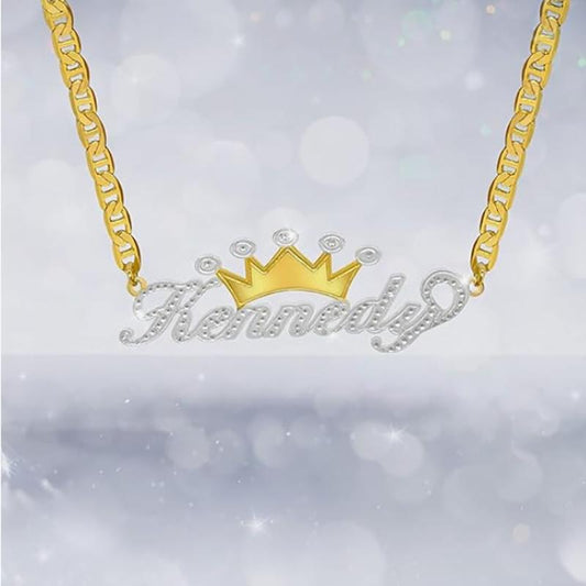 Crown double custom name logo necklace personalized custom nameplate pendant necklace personalized name jewelry female and male birthday gift.