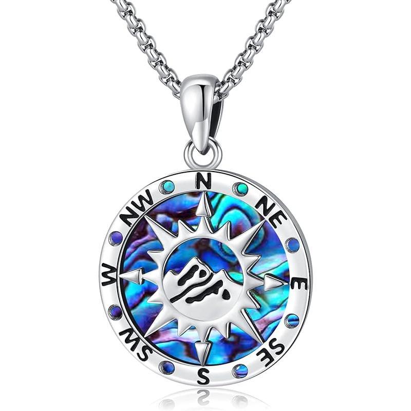 Compass Necklace for Women Men 925 Sterling Silver Pendant Urn Necklaces for Ashes Picture Locket Necklace Anchor Necklace Viking Necklace Crystals CZ Moonstone Abalone Shell Turquoise Compass Jewelry