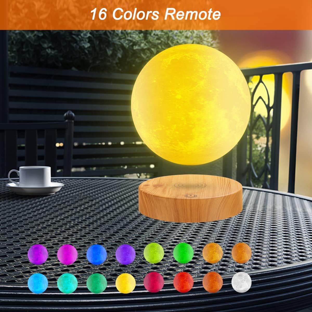 Levitating Moon Lamp,Floating and Spinning in Air Freely with 3D Printing LED Moon Lamp Has 20 Modes for Unique Gifts,Room Decor,Night Light,Office Desk Toys (Wooden Base 16 Colors)