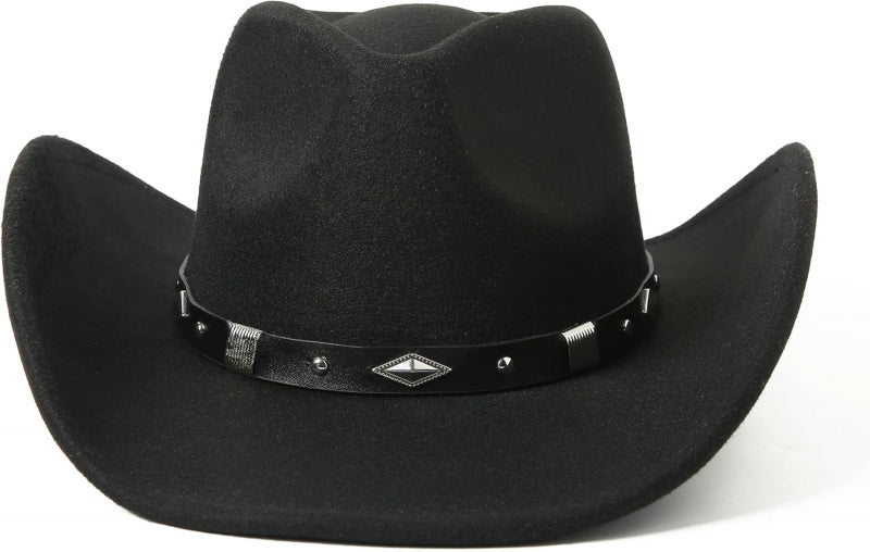 Women Men Classic Felt Wide Brim Western Cowboy Cowgirl Hat with Belt Buckle