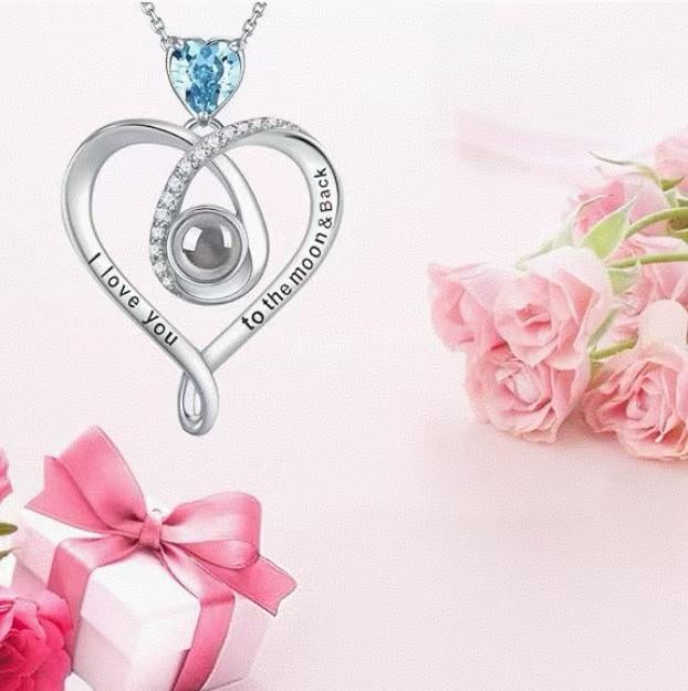 Lobster Clasp & Extender Chain 925 Sterling Silver Heart-shaped Sapphire Pendant Necklace with Diamond-studded Details & Romantic Engraving