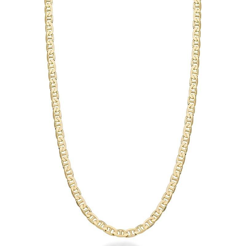 18K Gold Over Sterling Silver Italian 3mm, 4mm, 6mm Diamond-Cut Flat Mariner Link Chain Necklace for Men Women, 925 Italy
