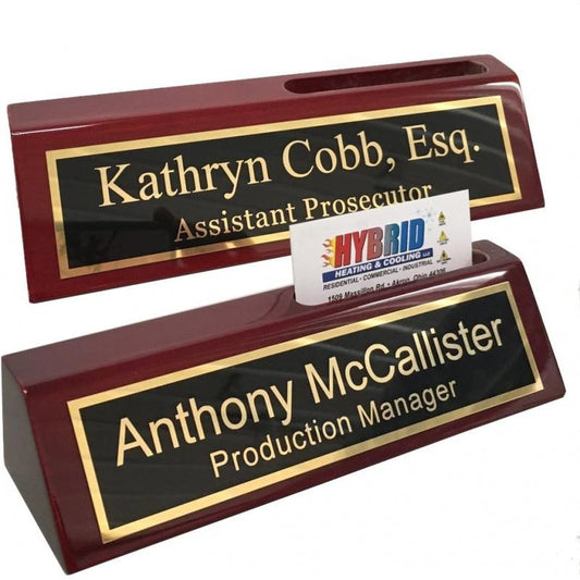 Engraved desk nameplate in America| Personalized desk nameplate with business card holder
