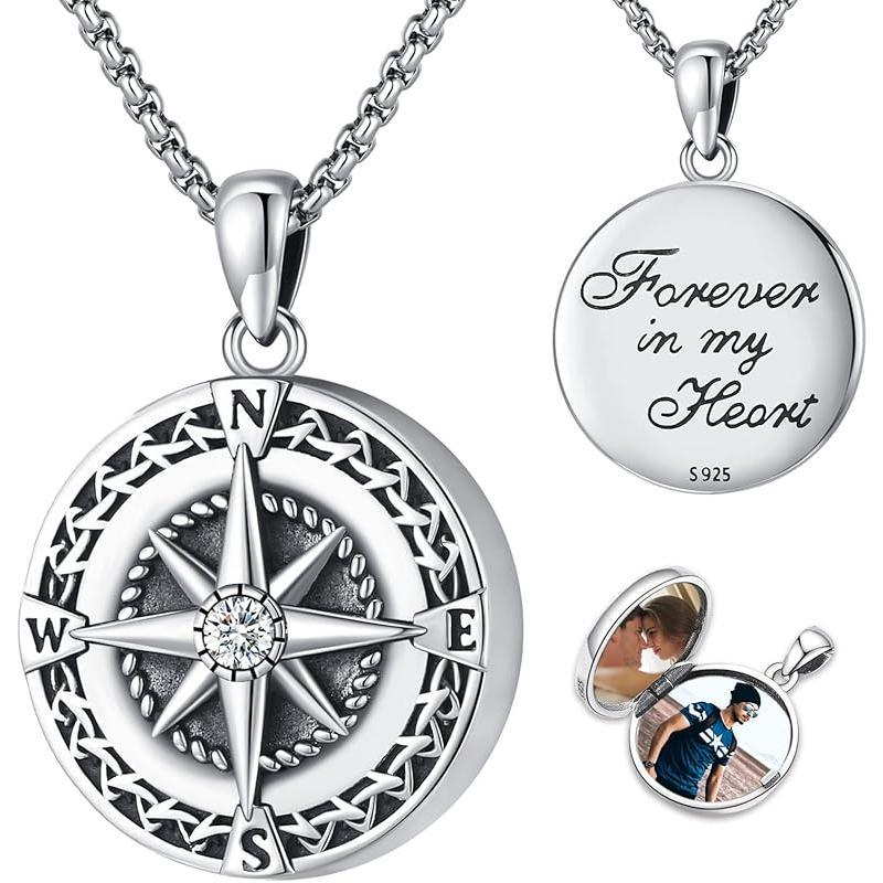 Compass Necklace for Women Men 925 Sterling Silver Pendant Urn Necklaces for Ashes Picture Locket Necklace Anchor Necklace Viking Necklace Crystals CZ Moonstone Abalone Shell Turquoise Compass Jewelry