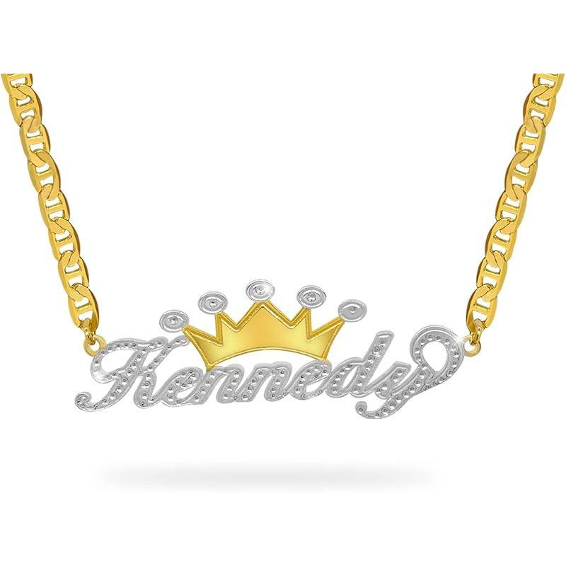 Double Plated Name Necklace Personalized Custom Nameplate Pendant Necklace Personalized Name Jewelry for Women Men Birthday Gifts
