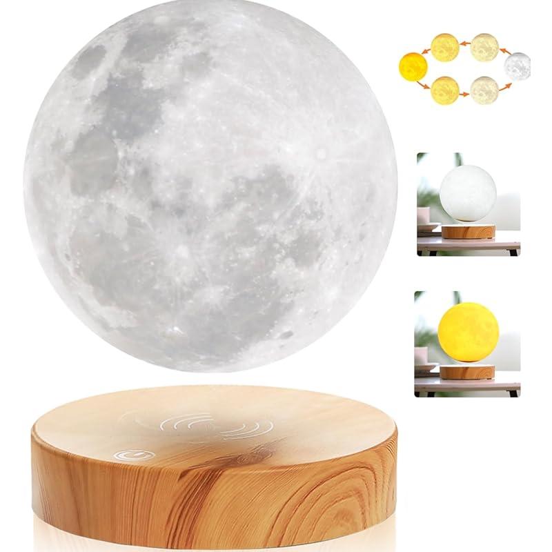 Levitating Moon Lamp,Floating and Spinning in Air Freely with 3D Printing LED Moon Lamp Has 20 Modes for Unique Gifts,Room Decor,Night Light,Office Desk Toys (Wooden Base 16 Colors)