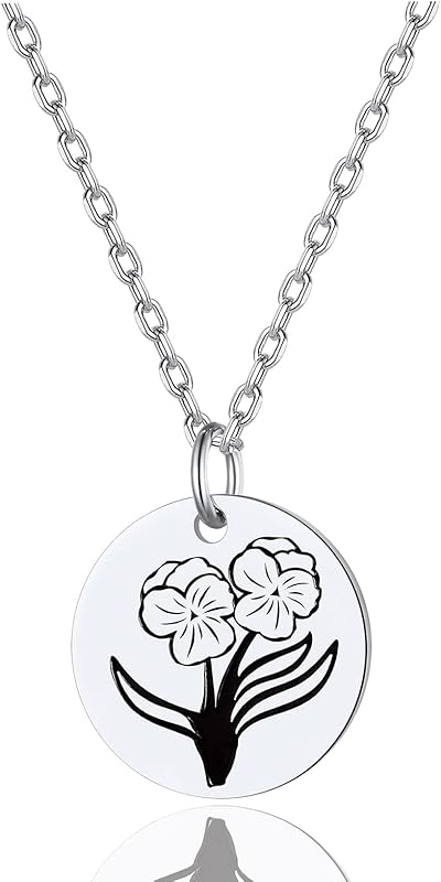Necklaces for Women with Birthstone Stainless Steel/Gold Plated/Sterling Silver Jan. to Dec. Guardian Month Floral Pendant Custom Engraved Dainty Jewelry + Gift Box