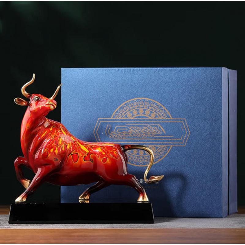 Pioneering Cow Brass Lacquered Cow Ornaments Lacquered Crafts Living Room Office Decoration Opening Gift Brass Animal Sculpture Desktop Decoration Ornaments Handicraft Traditional Craft Collection Zodiac Cow Ornaments Office Creative Accessories