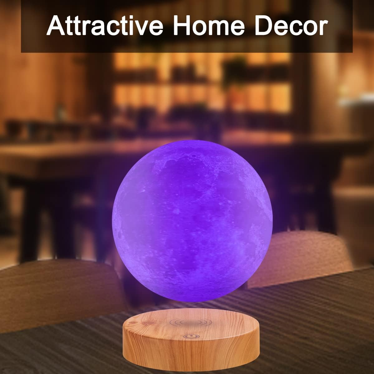 Levitating Moon Lamp,Floating and Spinning in Air Freely with 3D Printing LED Moon Lamp Has 20 Modes for Unique Gifts,Room Decor,Night Light,Office Desk Toys (Wooden Base 16 Colors)