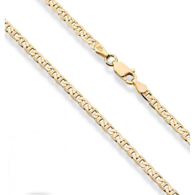 18K Gold Over Sterling Silver Italian 3mm, 4mm, 6mm Diamond-Cut Flat Mariner Link Chain Necklace for Men Women, 925 Italy