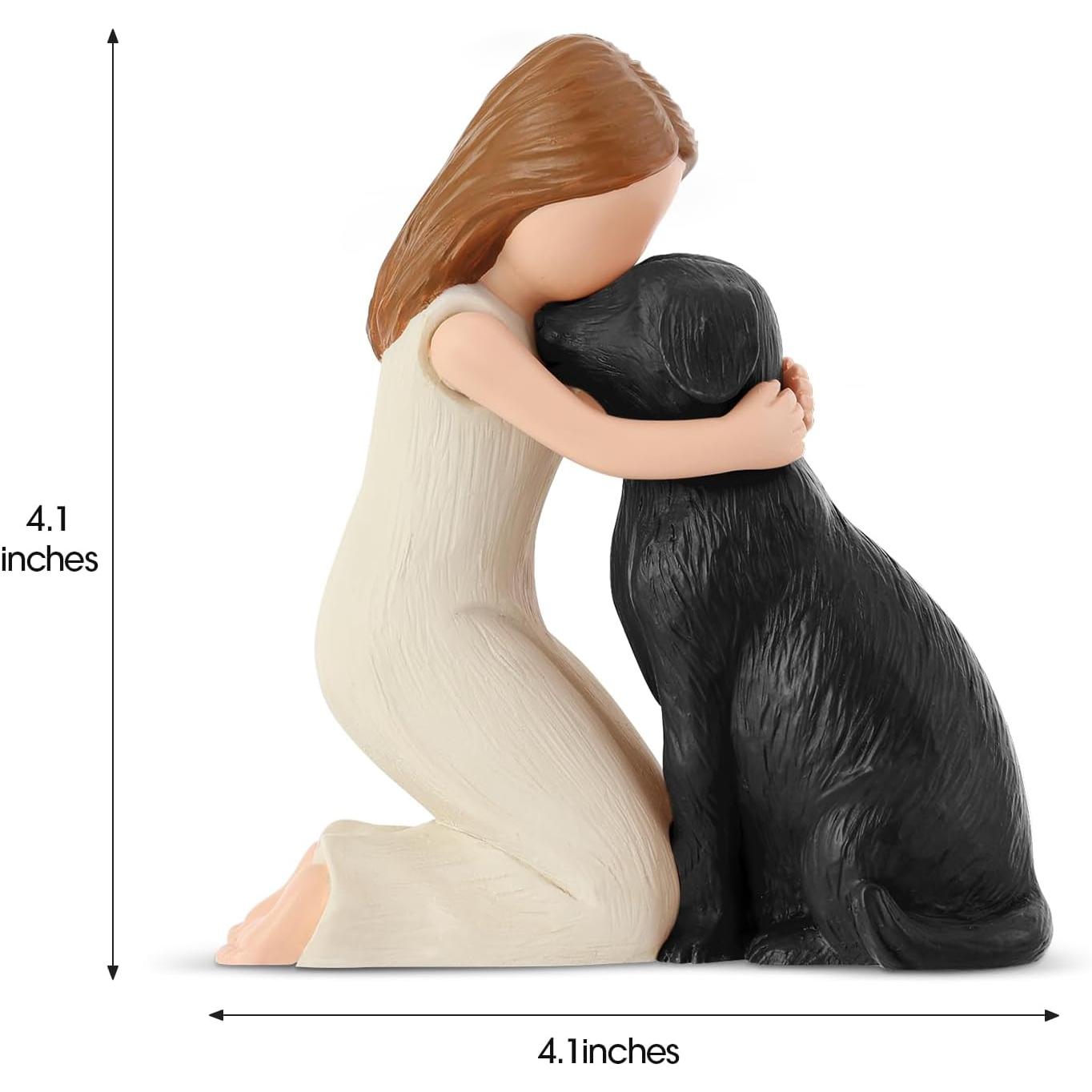 Love My Black Dog Figurines Statues, Black Dog Angel Friendship Remembrance Gifts, Sculpted Hand-Painted Figures for Dog Lovers