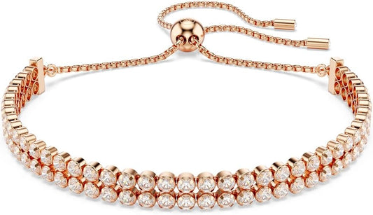 Tennis bracelet, Round cut, clear, Rose gold-tone finish