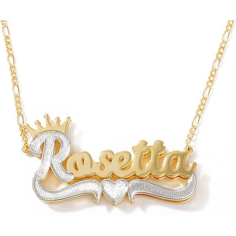 Two Tone Customized Name Necklace Personalized 18K Gold Plate Double Plated Heart Made Letter Nameplate Pendant Necklace Valentine's Jewelry Gifts for Women Men