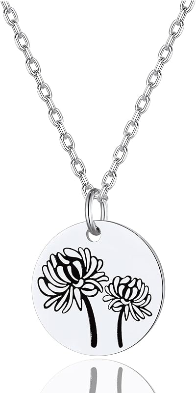 Necklaces for Women with Birthstone Stainless Steel/Gold Plated/Sterling Silver Jan. to Dec. Guardian Month Floral Pendant Custom Engraved Dainty Jewelry + Gift Box