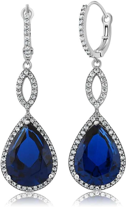 925 Sterling Silver Long Drop Dangle Elegant Wedding Bridal Teardrop Earrings for Women | 2 Inch | Pear Shape 16X12MM | 20.00 Cttw