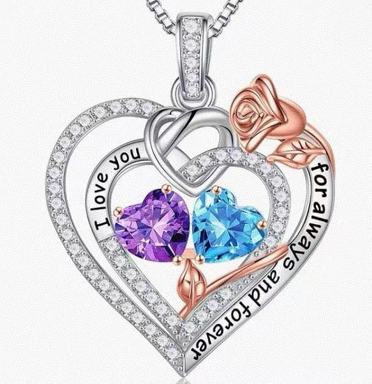 Chic Custom Silver Necklace 925 Silver Heart Necklace with Rose & Custom word Pendant – Elegant Personalized Jewelry for Everyday & Special Occasions