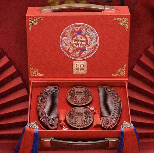 Sandalwood dragon and phoenix mirror comb wedding gift to the bride 520 high-end wedding ceremony for men and women.