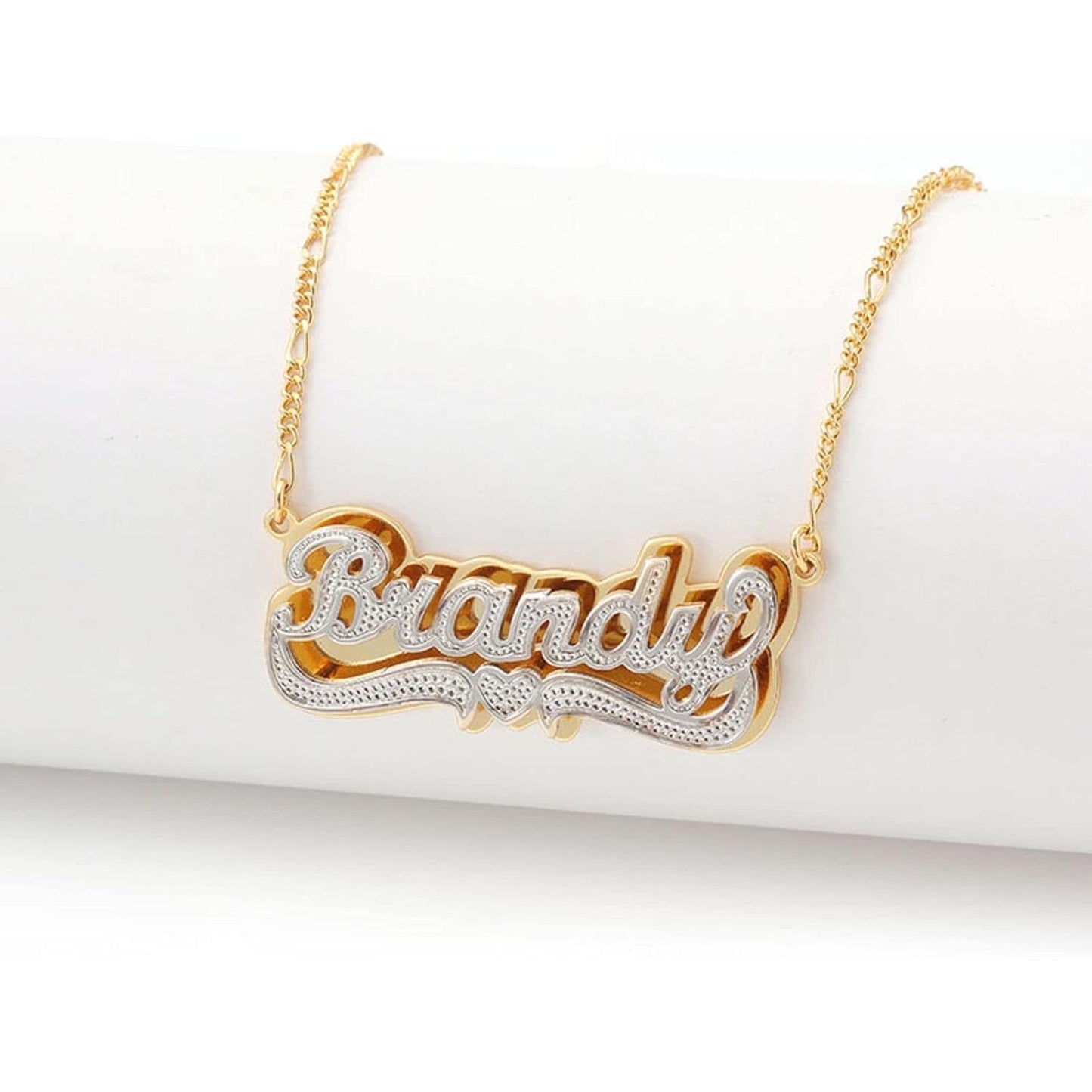 Two Tone Customized Name Necklace Personalized 18K Gold Plate Double Plated Heart Made Letter Nameplate Pendant Necklace Valentine's Jewelry Gifts for Women Men