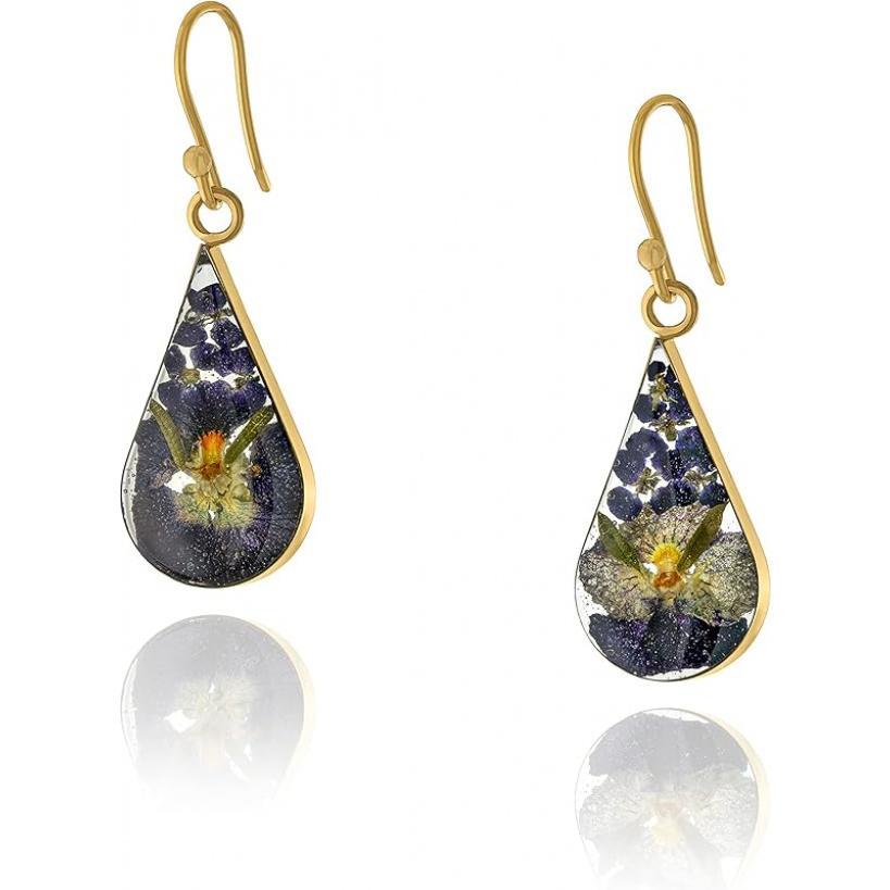 Sterling Silver Pressed Flower Teardrop Earrings