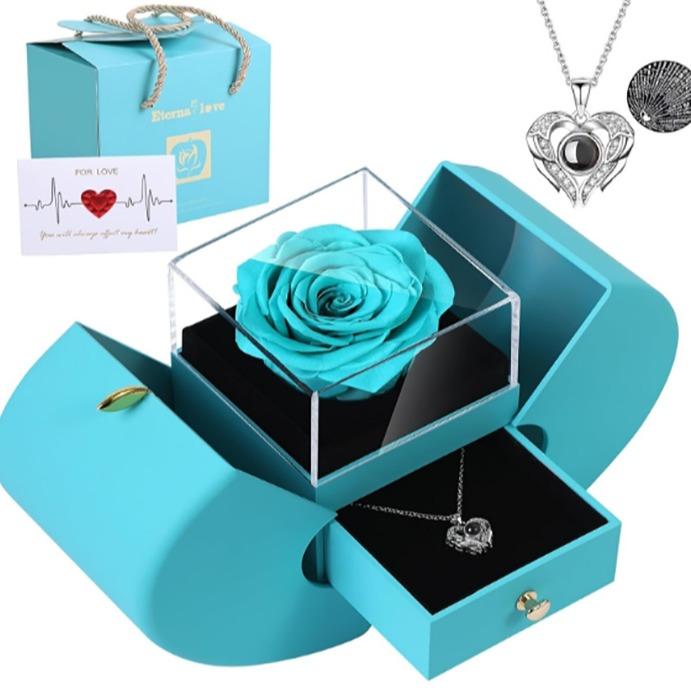 Valentine's Day Forever Rose Set I Love You Necklace 100 Languages, Gift for Wife Girlfriend Mum Lady Her, Plastic, Acrylic