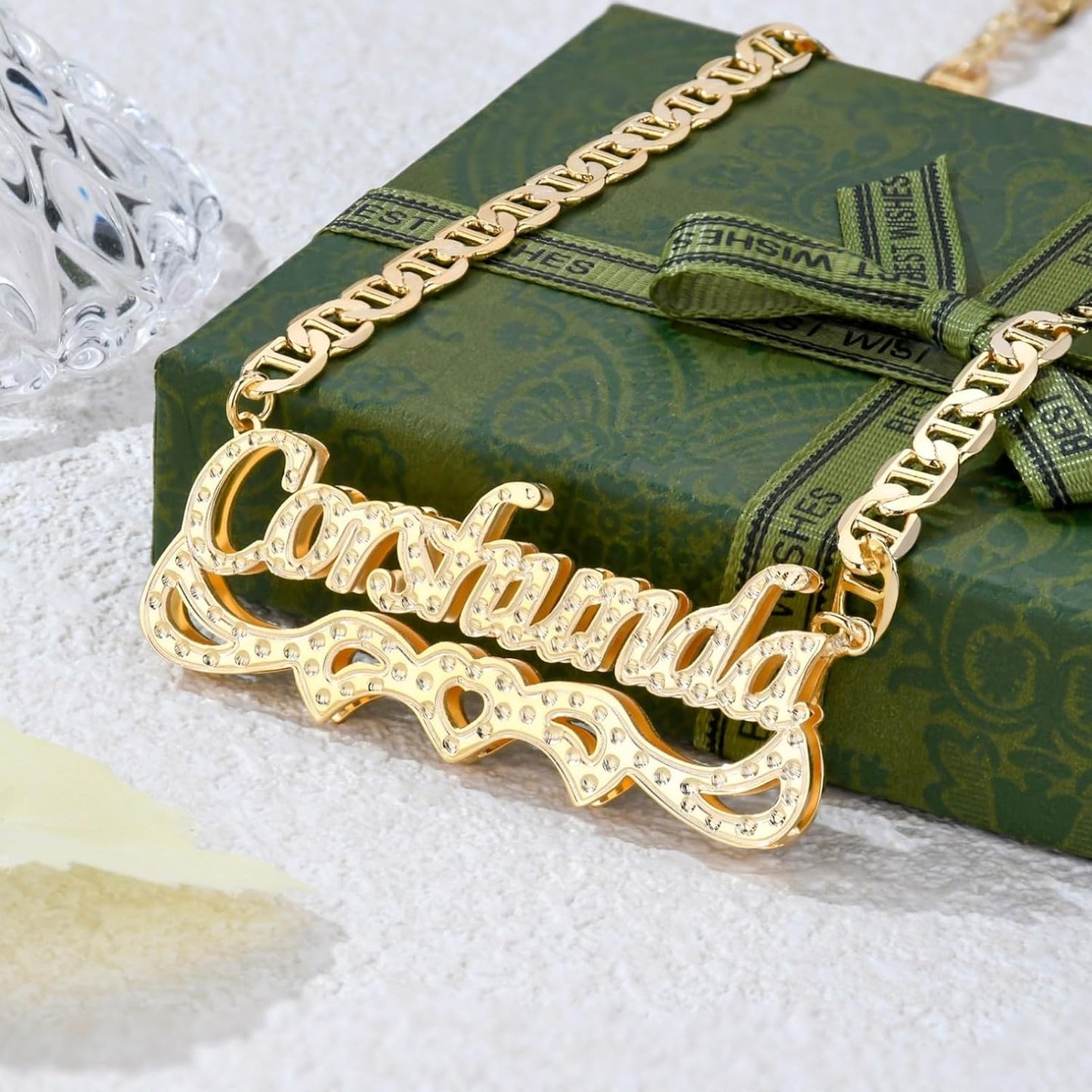 Double Plated Name Necklace Personalized Custom Nameplate Pendant Necklace Personalized Name Jewelry for Women Men Birthday Gifts