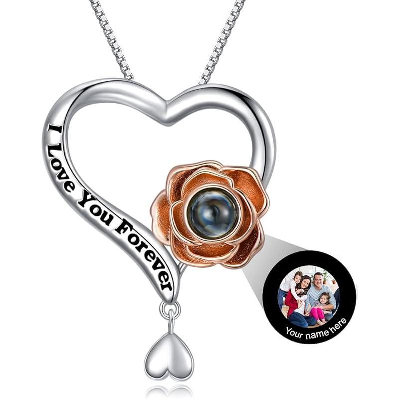 925 Sterling Silver I Love You 100 Languages Necklace I Love You Forever Infinity Heart Mom Sunflower Projection Pendant Necklace for Women Mother's Day Gift