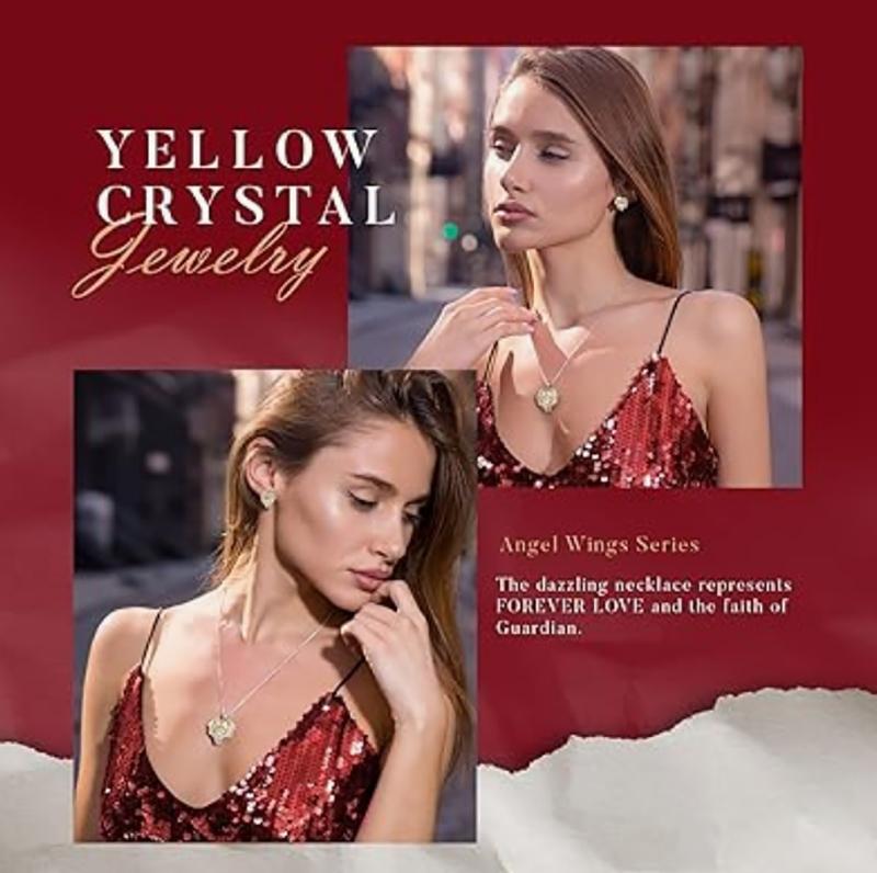 Mother's Day Gift Angel Wings Love Necklace and Earrings Silver/Gold Jewelry Set Birthday/Christmas/Anniversary Valentine's Day Jewelry Gift for Female Mother/Wife/Sister/Good Friend