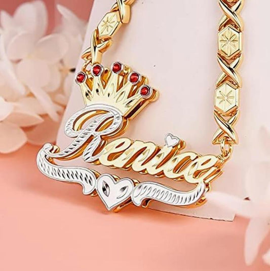 Double Plated Nameplate Name Necklace Custom Heart Necklace Personalized Two Tone Gold and Silver Custom Name Necklace for Women Teen Girls Jewelry Gift