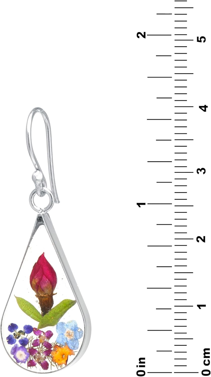 Sterling Silver Pressed Flower Teardrop Earrings